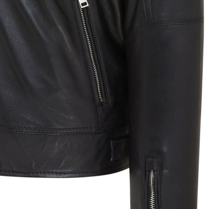 Men's Black Striped Café Racer Biker Leather Motorcycle Jacket