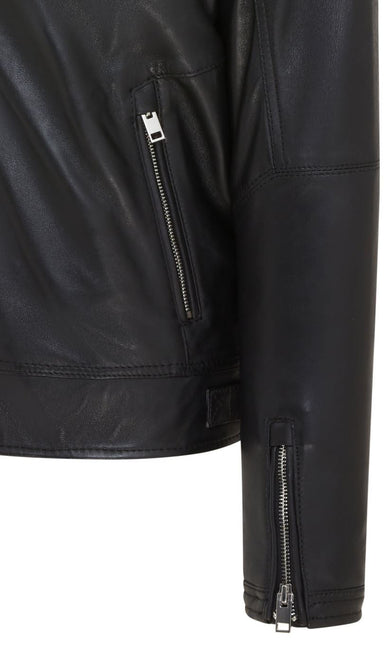 Men's Black Striped Café Racer Biker Leather Motorcycle Jacket
