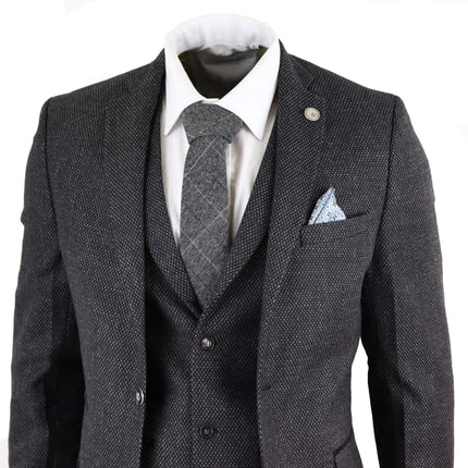 Men's 3 Piece Black Herringbone Tweed Suit