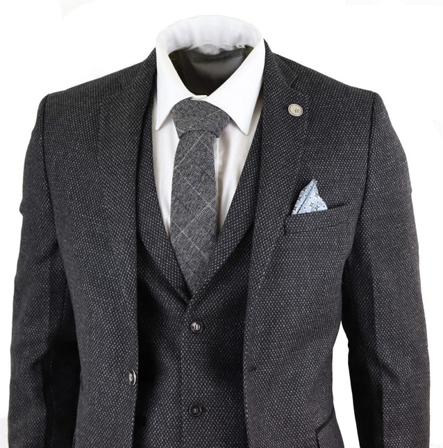 Men's 3 Piece Black Herringbone Tweed Suit