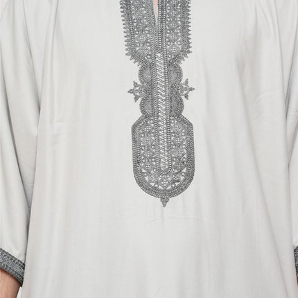 Men's Grey Charcoal Moroccan Thobe Robe Eid Djellaba Gandoura Jubba- HM65