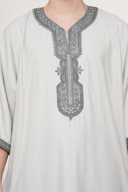 Men's Grey Charcoal Moroccan Thobe Robe Eid Djellaba Gandoura Jubba- HM65