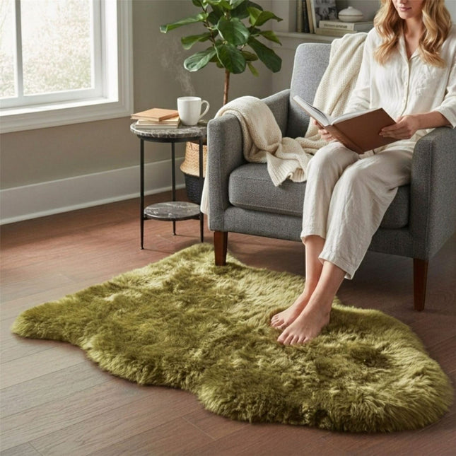 Genuine Green Sheepskin Natural Silky Soft Fluffy Real Wool Rug