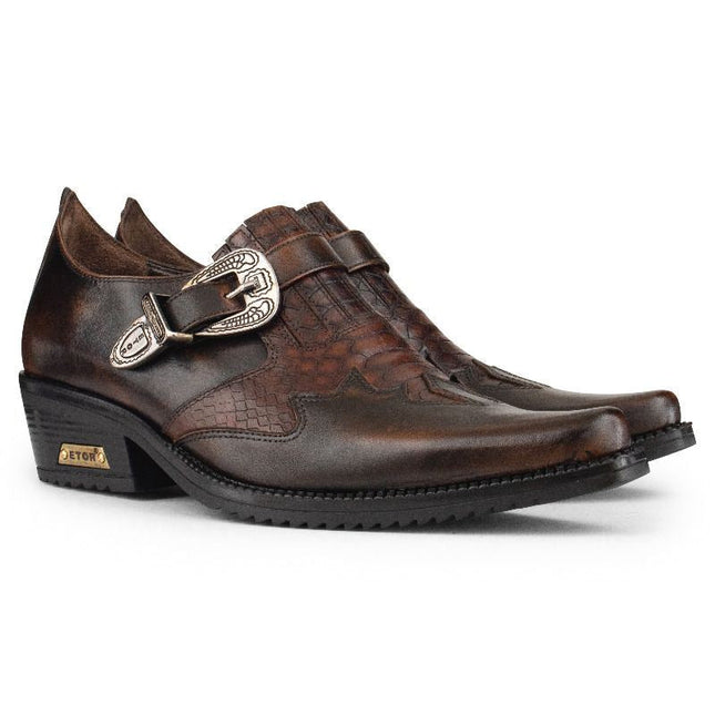 Men's Brown Leather Winklepickers Cowboy Cuban Biker Boots