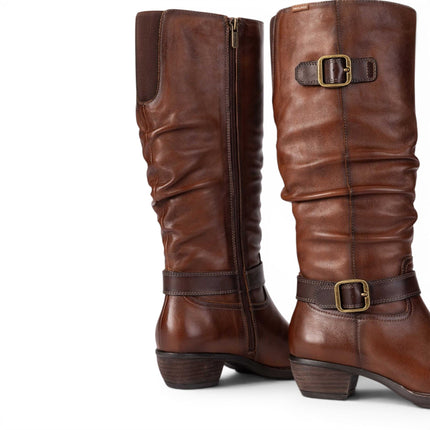 Pikolinos Women's Brown Leather Heel Knee-High Long Boots - Utiel