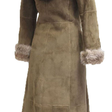 Womens Suede Toscana Sheepskin Hooded Trench Coat-Rushden