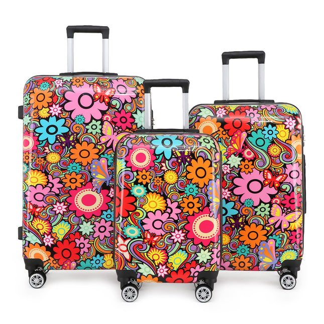 Hardside Shell Suitcase Set Printed Luggage Lightweight Cabin Travel Bag