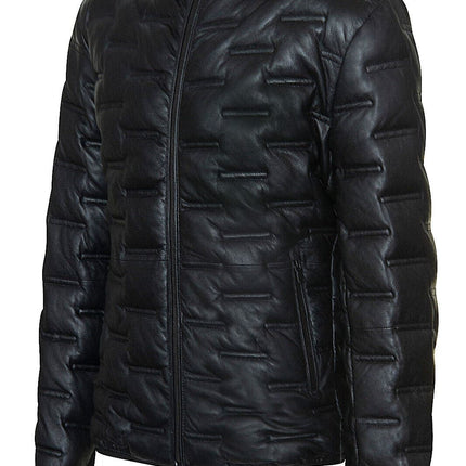 Men's Puffer Quilted Bomber Leather Jacket - Recife