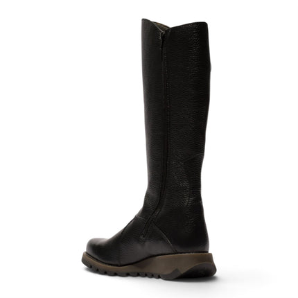 Fly London Womens Black Leather Wedge Heel Knee High Long Boots - MOL2