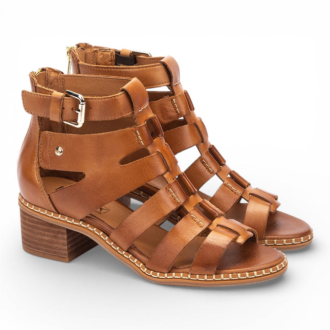 Pikolinos Women's Brown Leather Block-Heel Gladiator Sandals - Blanes