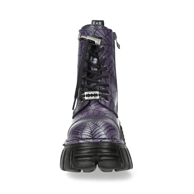 New Rock Purple Leather Gothic Military Biker Boots - MILI084N-S3