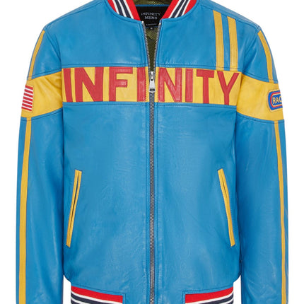 Men's Blue Leather Track Racing Bomber Biker Jacket - Player