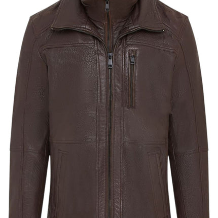 Mens Warm Mid-Length Leather Biker Coat - Sikander