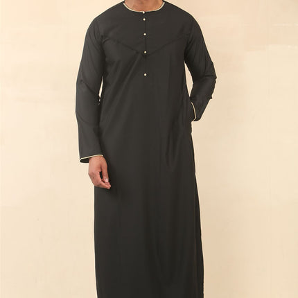 Men's Omani Eid Black Thobe  Saudi Emirati Jubba Robe