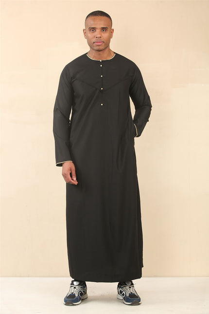 Men's Omani Eid Black Thobe  Saudi Emirati Jubba Robe