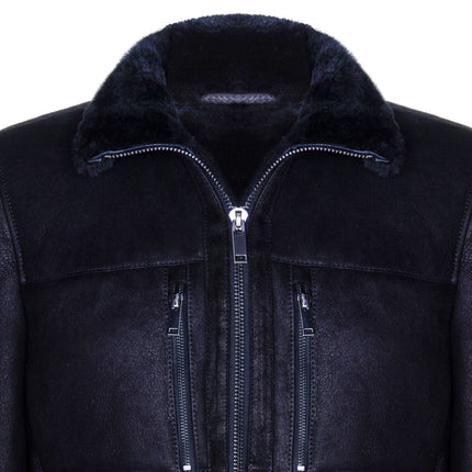 Mens Sheepskin Biker Bomber Jacket-Agboville