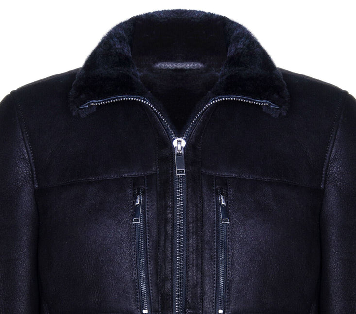 Mens Sheepskin Biker Bomber Jacket-Agboville