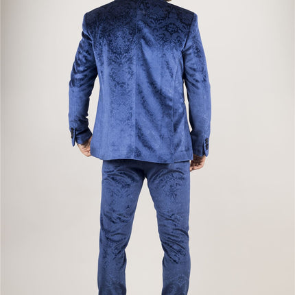 Men's Blue 3 Piece Velvet Wedding Tuxedo Formal Suit
