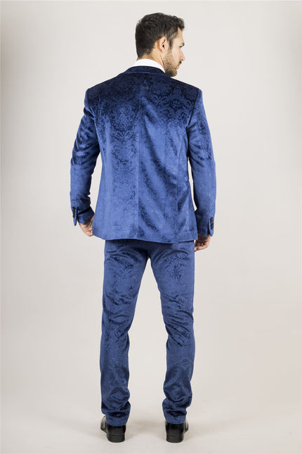 Men's Blue 3 Piece Velvet Wedding Tuxedo Formal Suit