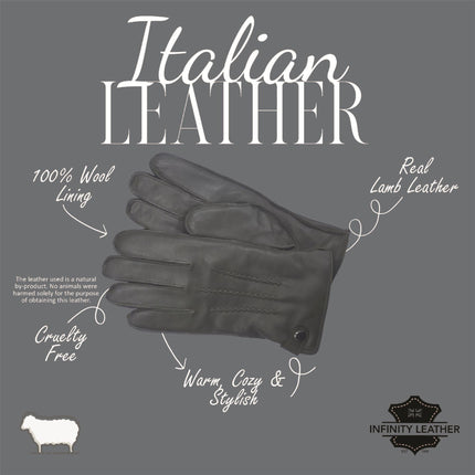 Men’s Olive Green Italian Leather Warm Wool-Lined Winter Gloves - M-LGV-505