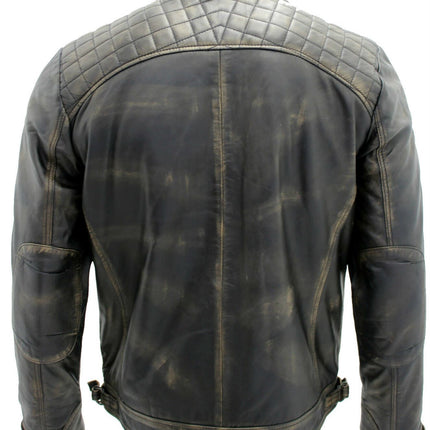 Men's Vintage Leather Quilted Biker Jacket-Monaco