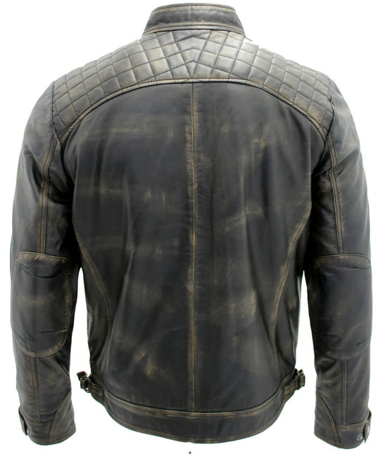 Men's Vintage Leather Quilted Biker Jacket-Monaco