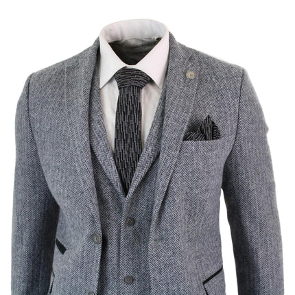 Men's 3 Piece Grey Herringbone Tweed Suit