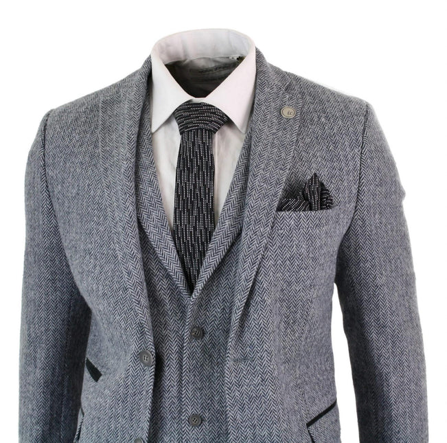 Men's 3 Piece Grey Herringbone Tweed Suit