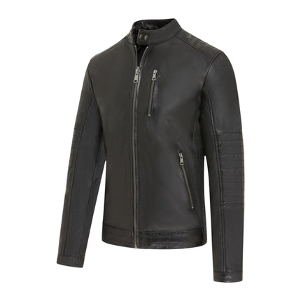 Men's Quilted Black Lamb Leather Biker Jacket - Formula