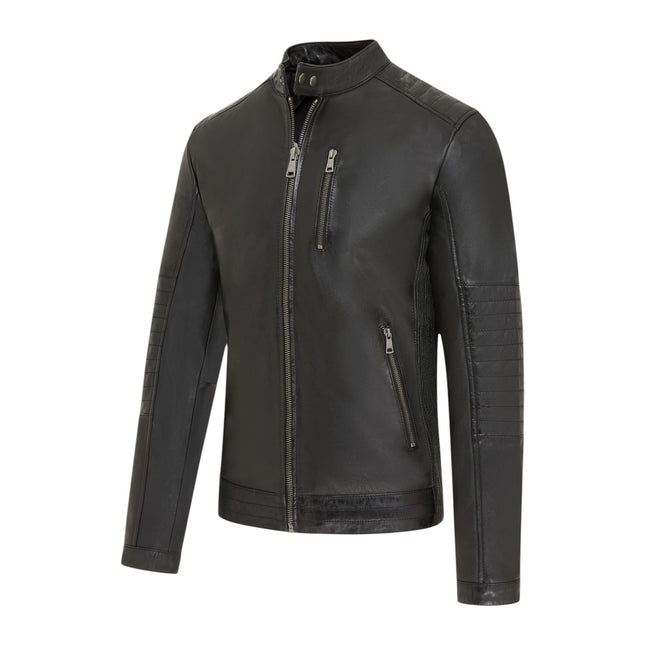 Men's Quilted Black Lamb Leather Biker Jacket - Formula