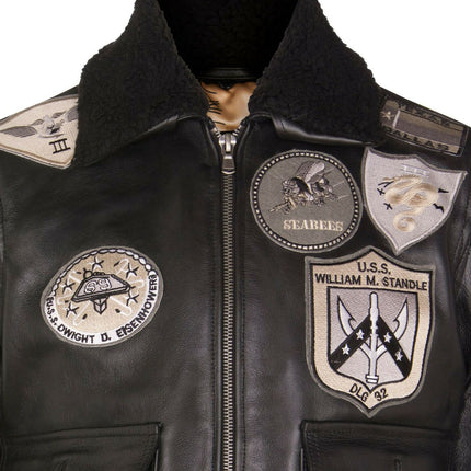 Mens A2 Top Gun Leather Bomber Jacket-Camborne