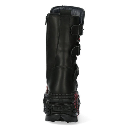 New Rock Mid Calf Punk Leather Boots-WALL028B-C1