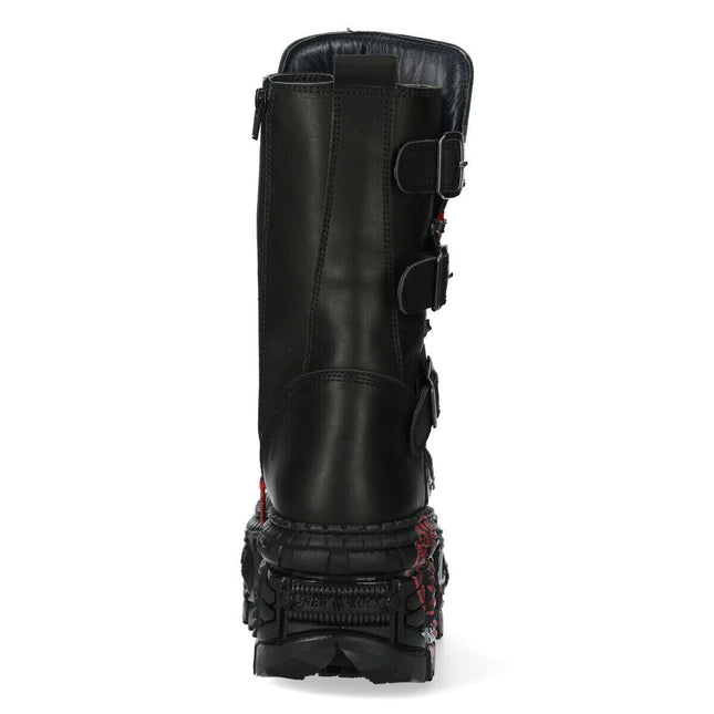 New Rock Mid Calf Punk Leather Boots-WALL028B-C1