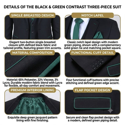 Men's Black Formal 3 Piece Tailored Fit Plain Suit - IM4