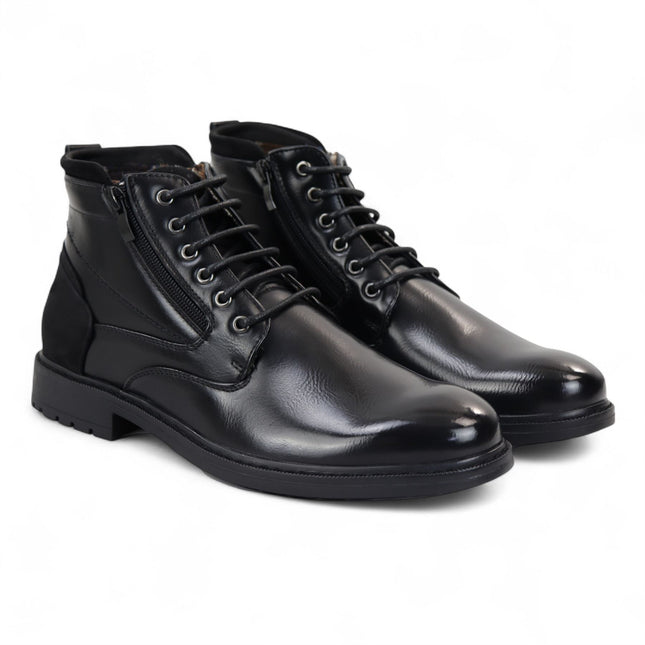 Men's Black Biker Lace-Up Ankle Boots