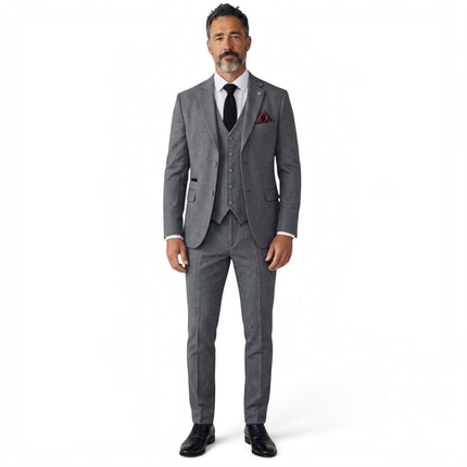 Men's Grey 3 Piece Tweed Herringbone Formal Suit -  IM4