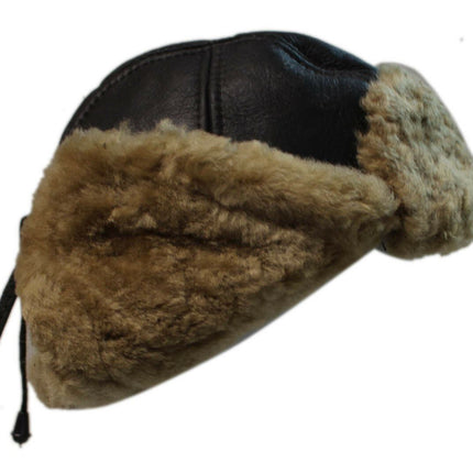 Men's B3 Brown Ginger RAF Aviator Shearling Sheepskin WW2 Flying Hat