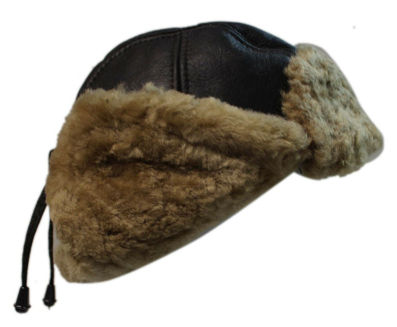 Men's B3 Brown Ginger RAF Aviator Shearling Sheepskin WW2 Flying Hat