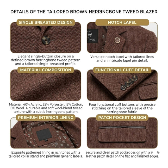 Women's Rust Brown Wool Tweed Herringbone Check Blazer - WS-1