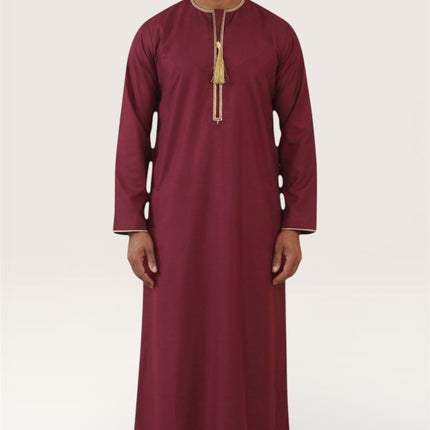 Men's Ramadan Burgundy Red Moroccan Thobe Robe Emirati Eid Jubba- TT-003