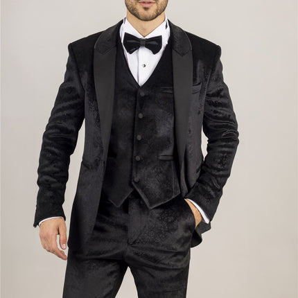 Men's Black 3 Piece Velvet Wedding Tuxedo Formal Suit