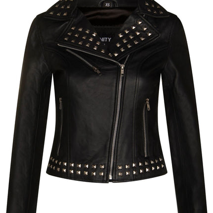 Womens Gothic Biker Leather Jacket with Studs-Bilbao