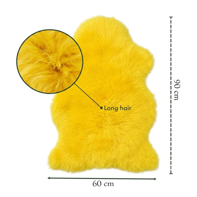 Genuine Bright Yellow Sheepskin Natural Silky Soft Fluffy Real Wool Rug
