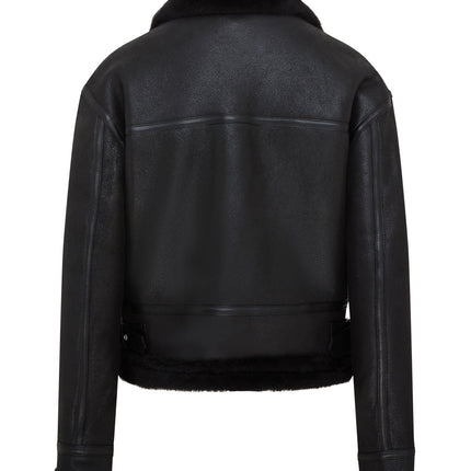 Womens Black B3 Shearling Sheepskin Leather Aviator Bomber Flying Jacket