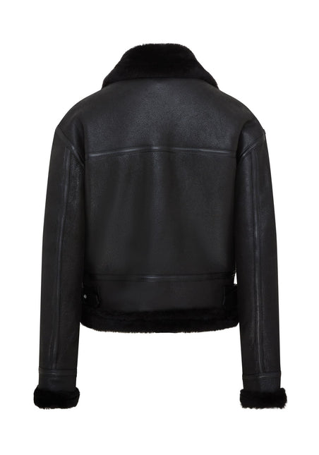 Womens Black B3 Shearling Sheepskin Leather Aviator Bomber Flying Jacket