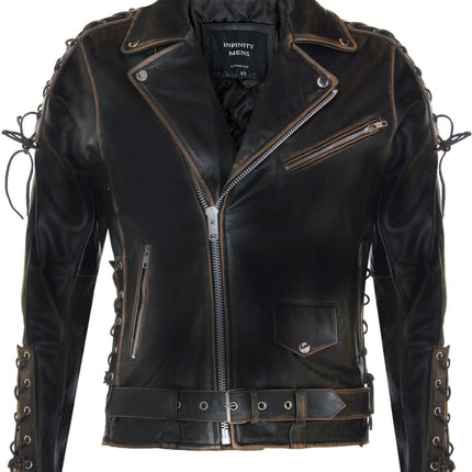 Mens Embossed Brando Leather Biker Jacket-Chicago