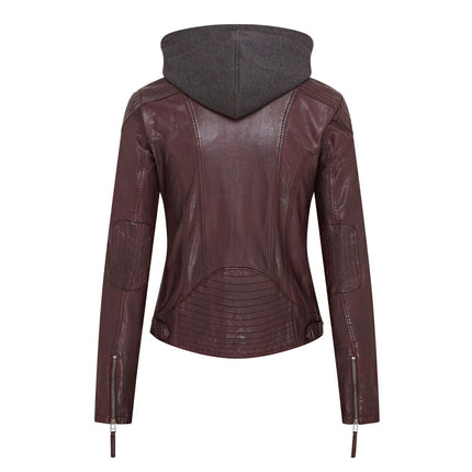 Womens Hooded Classic Biker Jacket - Brazzaville