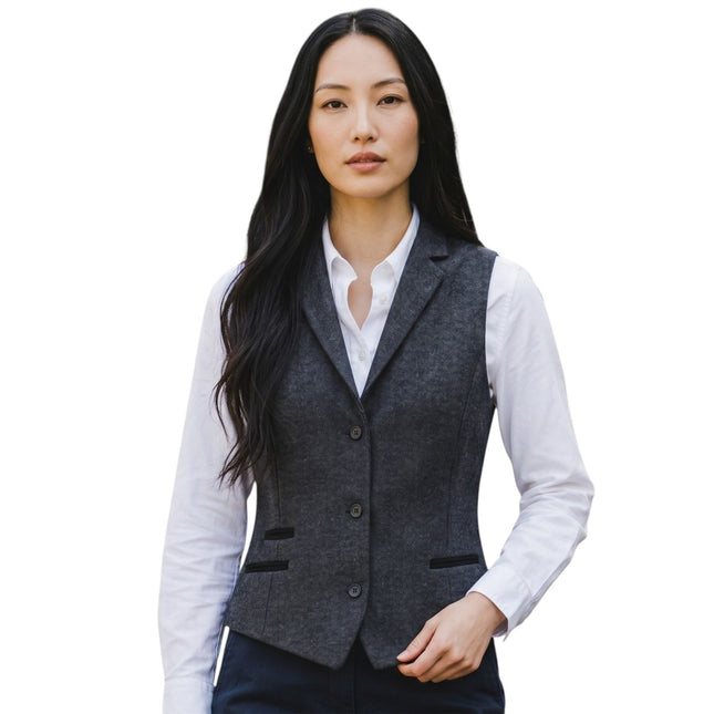 Women's Black Herringbone Wool Tweed Check Tailored Waistcoat - WS-1