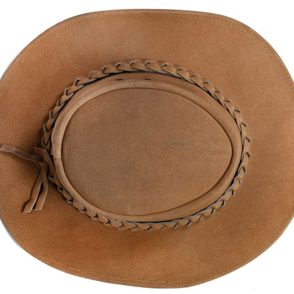 Australian Tan Western Style Cowboy Outback Real Suede Leather Aussie Bush Hat
