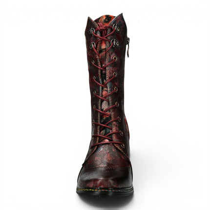Laura Vita Women's Goth Victorian Floral Wine Leather High Lace-Up Boots - Ibcano-15